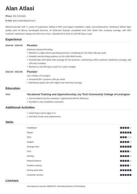 Plumber Resume Sample Guide And 20 Examples