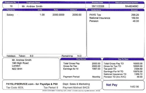 Uk Payslip Template Excel