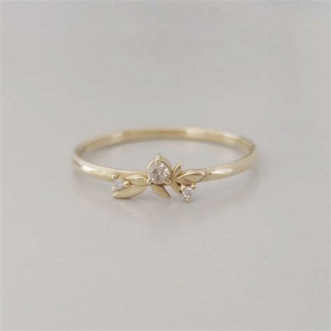 Gold Leaf Wedding Ring Dainty Diamond Ring Thin Gold - Etsy