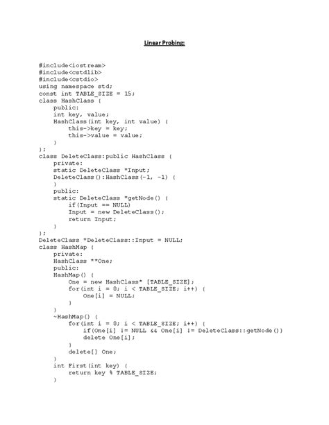 Linear Probing - Linear Probing: #include #include #include using namespace std; const int - Studocu