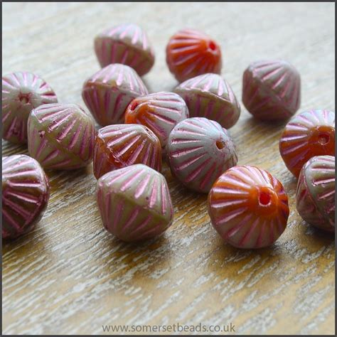 Czech Glass Etched Bicone Beads 10mm Pink