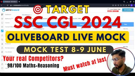 Oliveboard Live Mock Test Today 8 9 June CGL Pre Tushar Gupta CGA