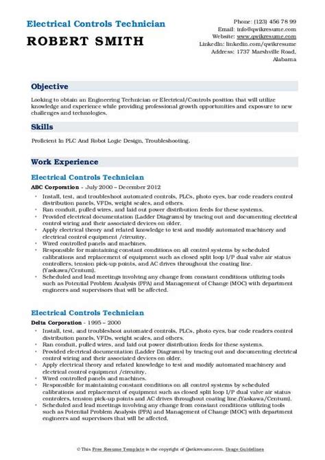 Electrical Controls Technician Resume Samples Qwikresume