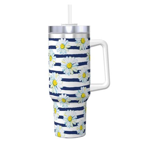 Rocae Daisy Striped Nautical For 40OZ Ice Bully With Handle Keeps Drinks Hot Or Cold For Hours