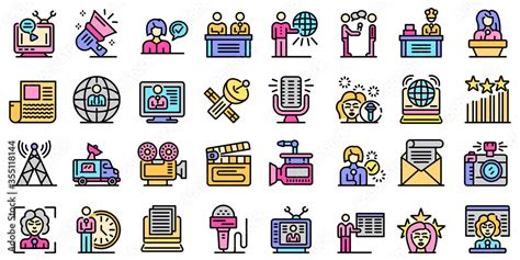 Tv Presenter Icons Set Outline Set Of Tv Presenter Vector Icons For