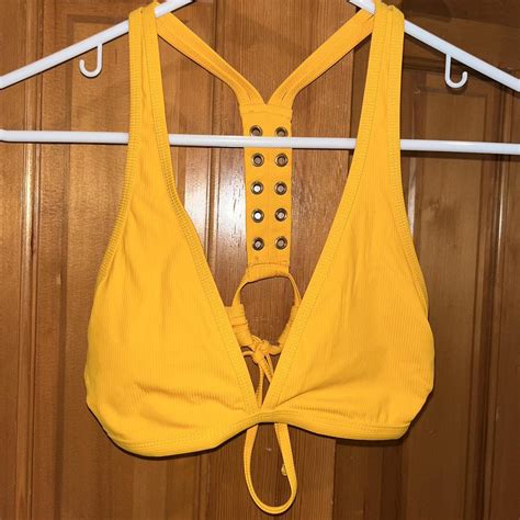 Yellow Bikini Top With Cool Styling In The Back Depop