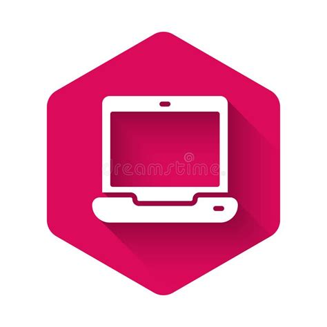 White Laptop Icon Isolated With Long Shadow Background Computer