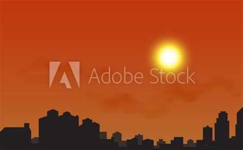 Silhouette Of The City At Sunset Vector Illustration Fototapeten