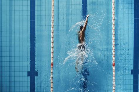 Aerial Top View Male Swimmer Swimming In Swimming Pool Professional