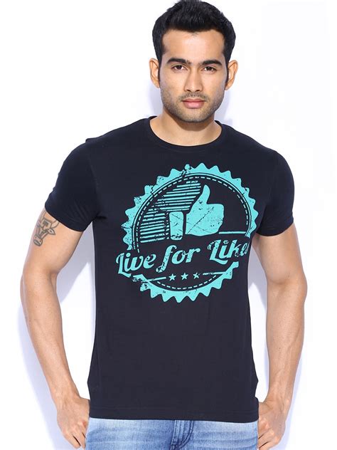 Buy Myntra Men Black Printed Pure Cotton T Shirt Tshirts For Men