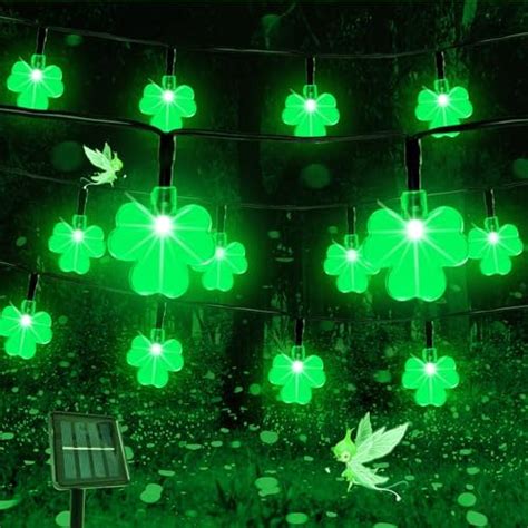 X Giftkey St Patricks Decorations Solar Shamrock String Lights Outdoor