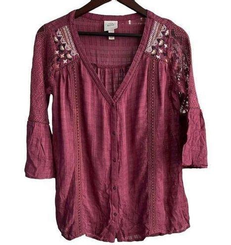 Knox Rose Size XS Boho Shirt Floral Lace Bell Sleeve Blouse 6 New