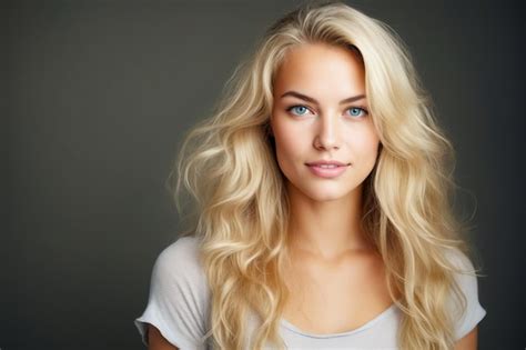 Woman With Long Blonde Hair And Blue Eyes Posing For Picture Premium AI Generated Image