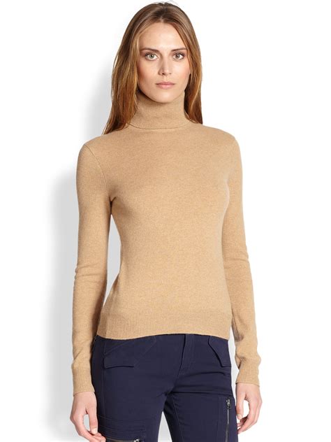 Lyst Ralph Lauren Blue Label Woolcashmere Ribbed Turtleneck In Natural