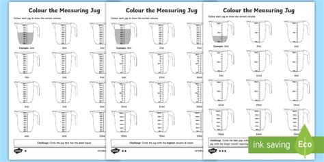 Colour The Measuring Jug Differentiated Activity Sheets