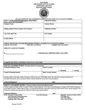 Fillable Online Eft Agreement Form Ohio Gov Fax Email Print Pdffiller