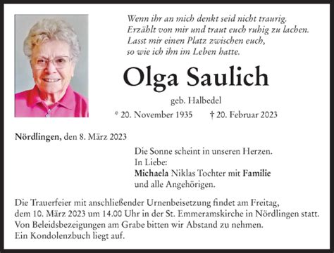 Traueranzeigen von Olga Saulich Allgäuer Zeitung