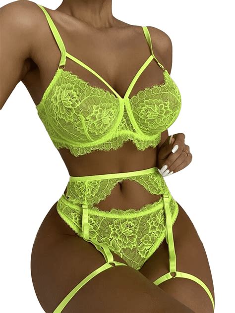Buy Women S Piece Babydoll Lingerie Set Sexy Floral Lace Bra High Waist Garter Belt Panty