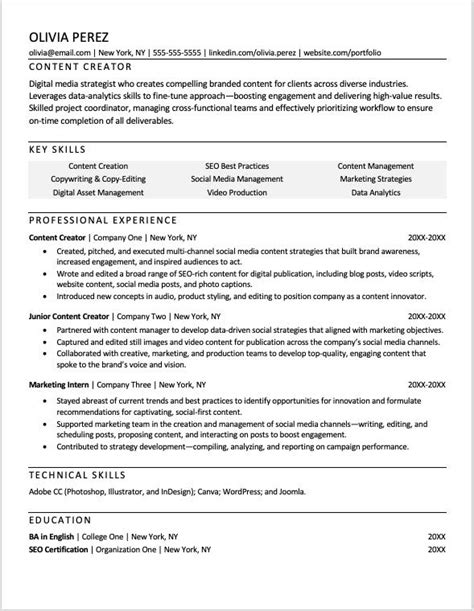 Content Creator Resume Template