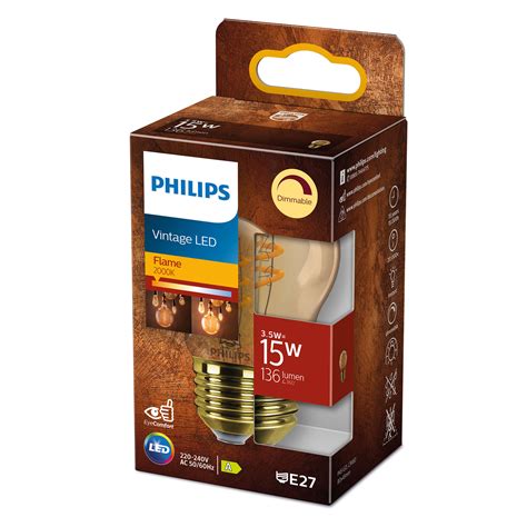 Philips Classic LED E27 P45 2 6 W 1 800 K Gold Dim Lights Co Uk