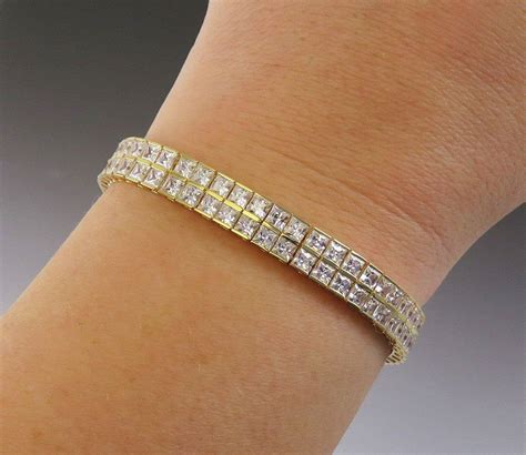 Finest Quality K Yellow Gold Cz Double Tennis Bracelet Etsy In