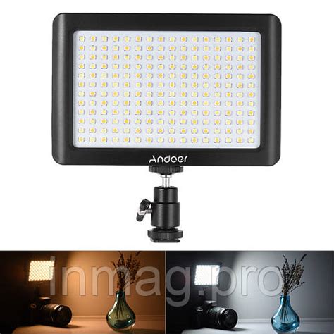 Биколорный светодиодный накамерный свет LED-192, метал. башмак, высокая ...