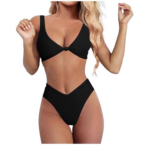 Sngxgn Women S High Cut String Bikini Set Swimsuits Bathing Suits 2 Piece Black XXL Walmart