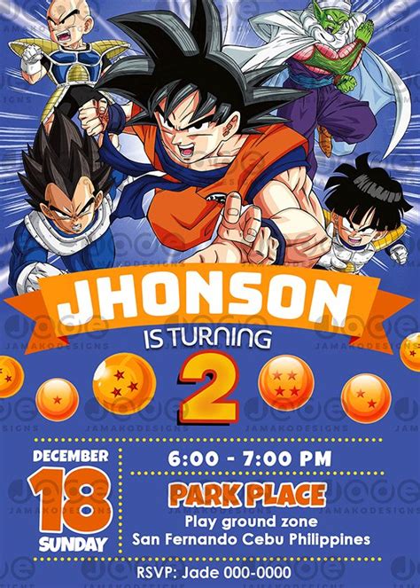 Dragon Ball Z Digital Birthday Invitation Printable Jamakodesigns In