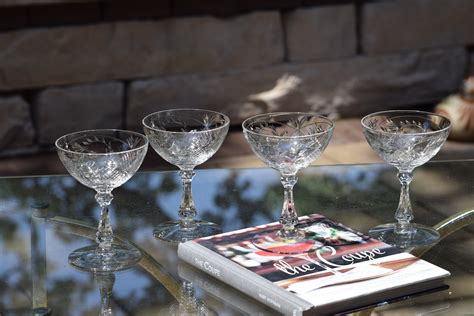 6 Vintage Etched Crystal Cocktail Glasses Cambridge 1940 S Nick And Nora Craft Cocktail