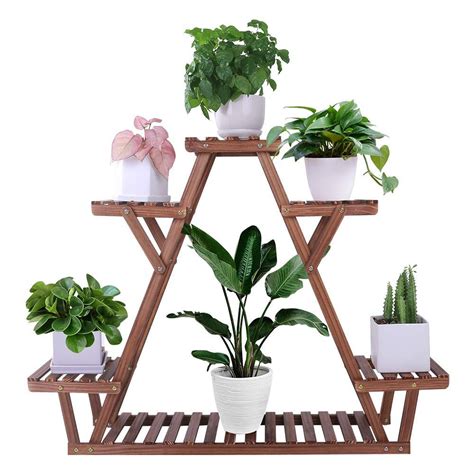 Coogou Wood Plant Stands For Indoor Plants Shelf Outdoor 6 Tiered Tall Plant Holders Large