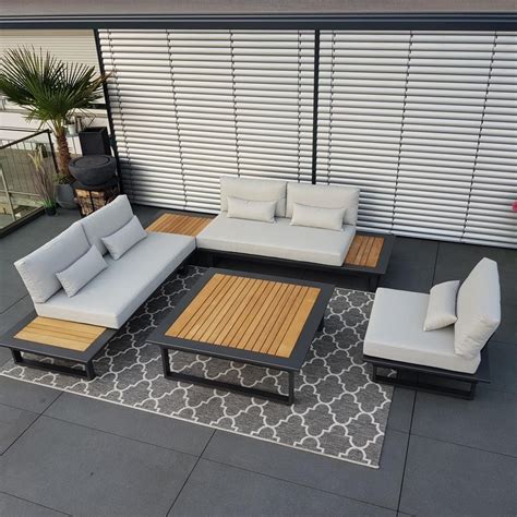 Cannes Grau Anthrazit Teak Gartenmöbel Gartenlounge Outdoorlounge