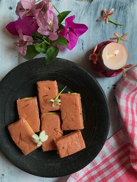 Easy Kesar Burfi With Milk Powder Recipe Saffron Trail