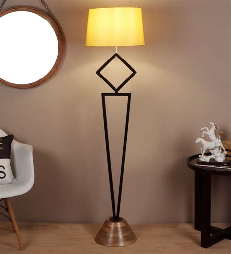 Buy Burnie Gold Cotton Shade Club Floor Lamp With Wood Metal Base At