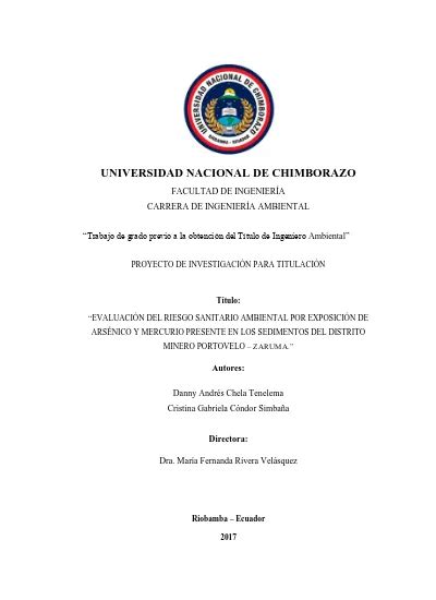 Evaluación del riesgo Sanitario Ambiental por exposición de arsénico y