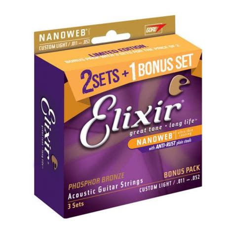 Elixir 16027 3 pack Nanoweb Custom light 16544 Guitar Acoustic 6 string