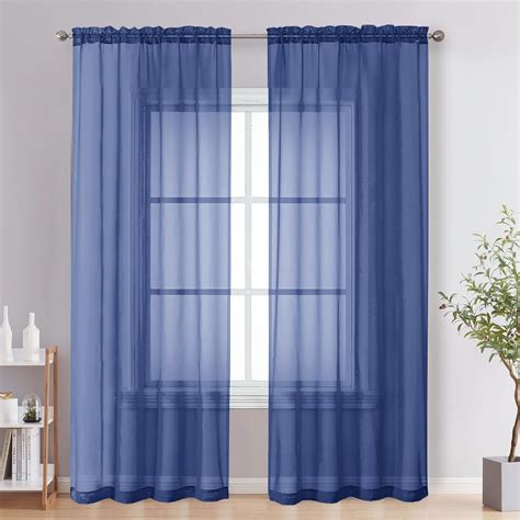 Amazon Ovzme Royal Blue Sheer Curtains Inches Long Panels