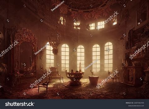 Creepy Interior Abandoned Fantasy Mansion Concept Stock Illustration ...