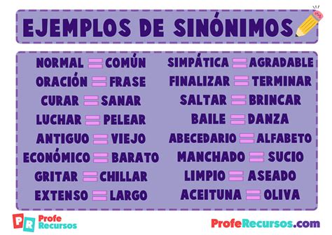 Sinonimos Ejemplos De Palabras