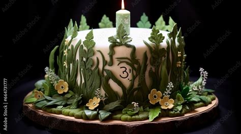 A cake for a 63rd birthday, with a number 63 candle and a secret garden ...