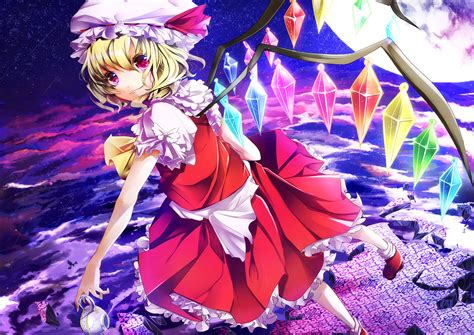 Blonde Hair Clouds Dress Flandre Scarlet Hat Lulu Season Moon Red Eyes Stars Touhou Vampire