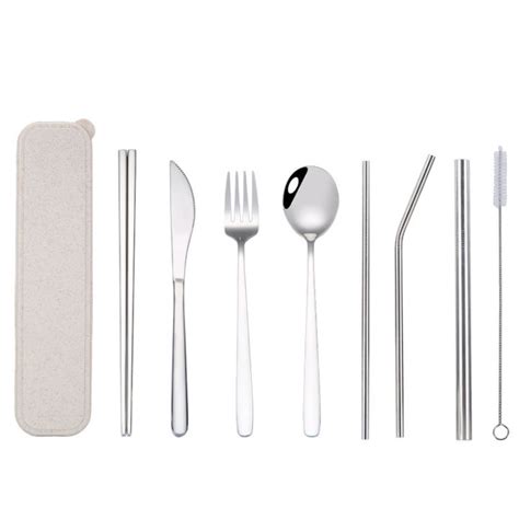 GO 8IN1 Creative Metal Cutlery Set Knife Chopsticks Spoon Fork Straw