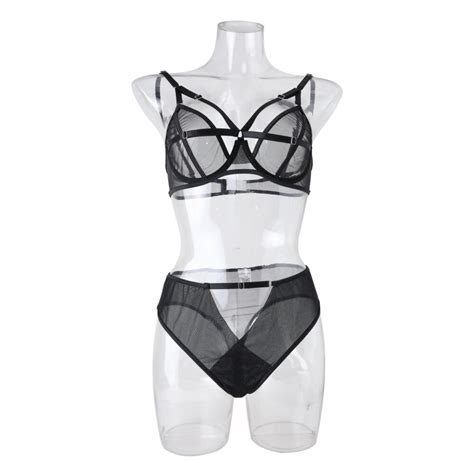 Chic Sexy Lingerie Mesh Bra Set With Cross Hollow Panty Wholesale Lingerie