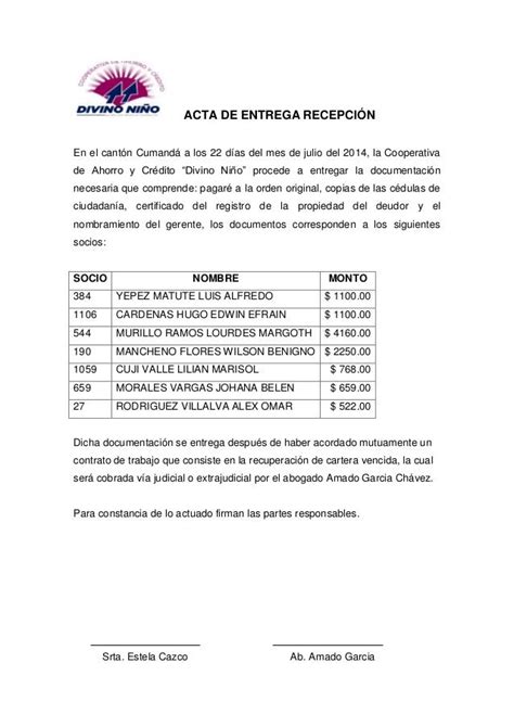 Acta De Entrega Y Recepcion De Cargo Images