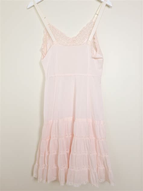 Vintage 1970s Pink Lace Chemise Slip Dress Night Gown Lingerie Etsy