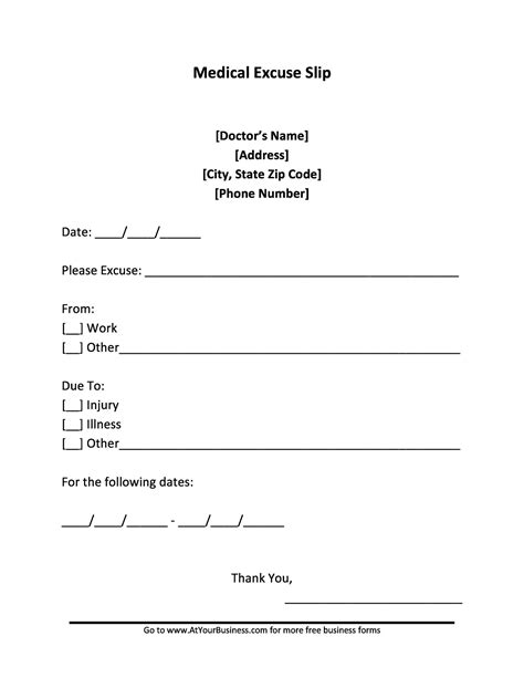 Doctors Note Template For Work Free Download