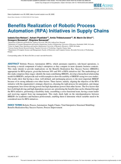 Pdf Benefits Realization Of Robotic Process Automation Rpa