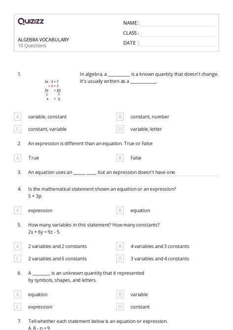 50 Algebra Worksheets For 6th Grade On Quizizz Free And Printable