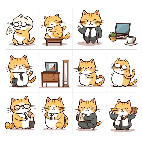 Premium Ai Image Set Of Sticker Cute Cartoon Cats Doing Various