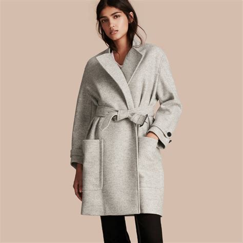 Wool Belted Wrap Coat 39342591 Pale Grey Melange Belted Wrap Coat