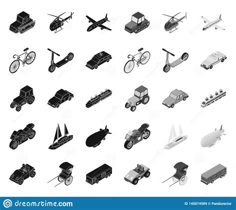 Different Types Of Transport Black Mono Icons In Set Collection For